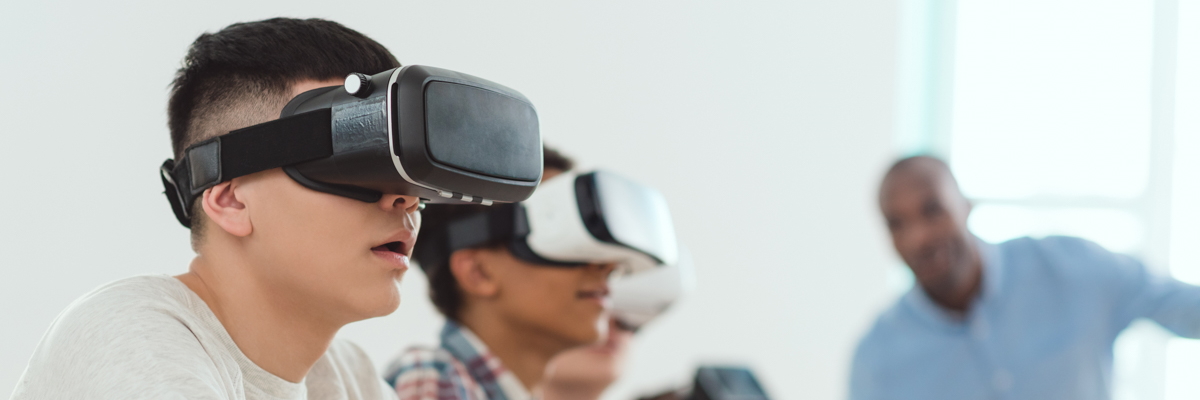 Students using virtual reality headsets
